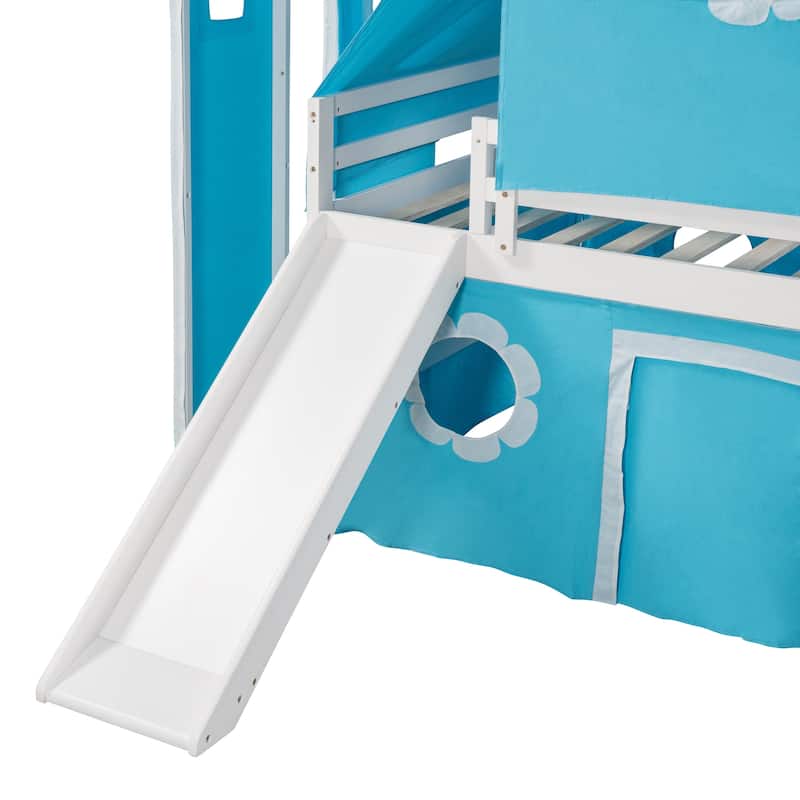 Full Size Bunk Bed with Slide Blue Tent and Tower