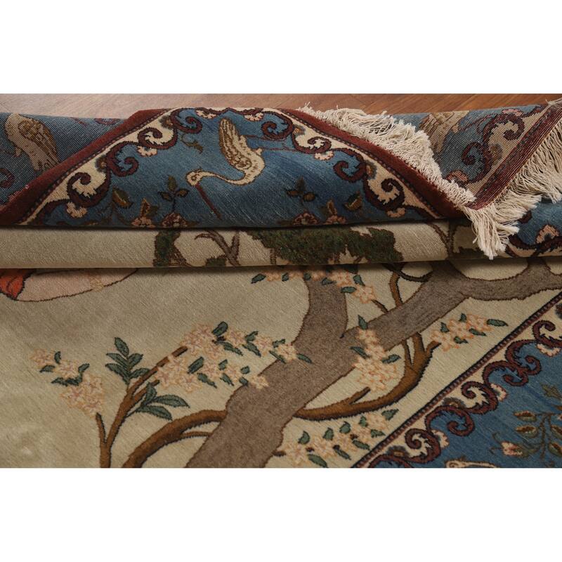 Hand Knotted Oriental 100% Wool Carpet Traditional Pictorial Green Kashan Area Rug - 6' 8'' X 4' 6''