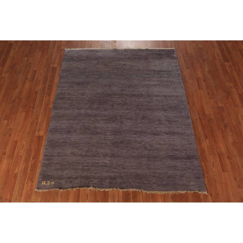 Modern Gabbeh Oriental Area Rug Hand-Knotted Grey Wool Carpet - 4'11" x 6'3"