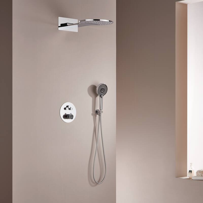 CASAINC 2-function Luxury Thermostatic Dual Shower Faucet Shower System with Waterfall Shower Head