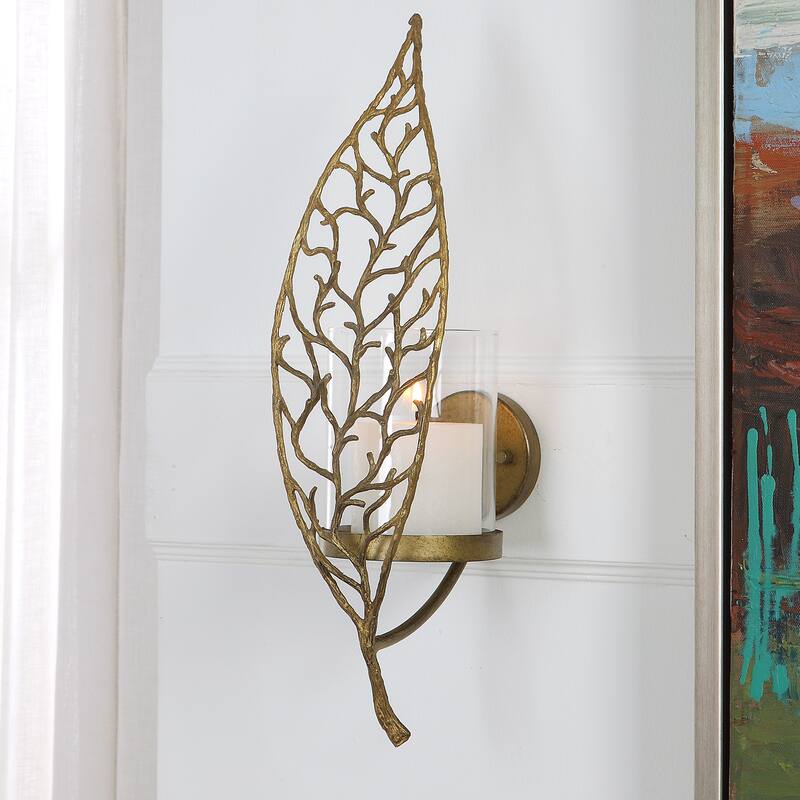 Uttermost Woodland Treasure Gold Candle Sconce - 6"W x 17"H x 4.25"D