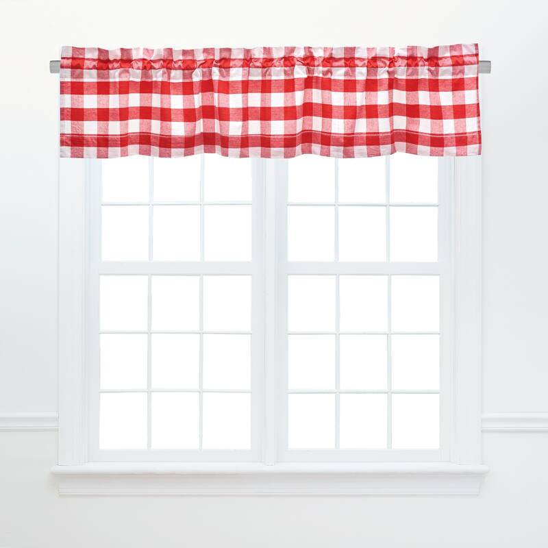 Franklin Check Cotton Window Curtain Valance Set of 2 - 15.5 x 72 - Red