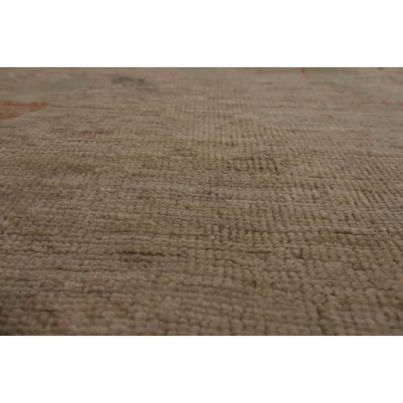 Vegetable Dye Beige Oushak Turkish Rug Hand-Knotted Wool Carpet - 9'2"x 12'3"