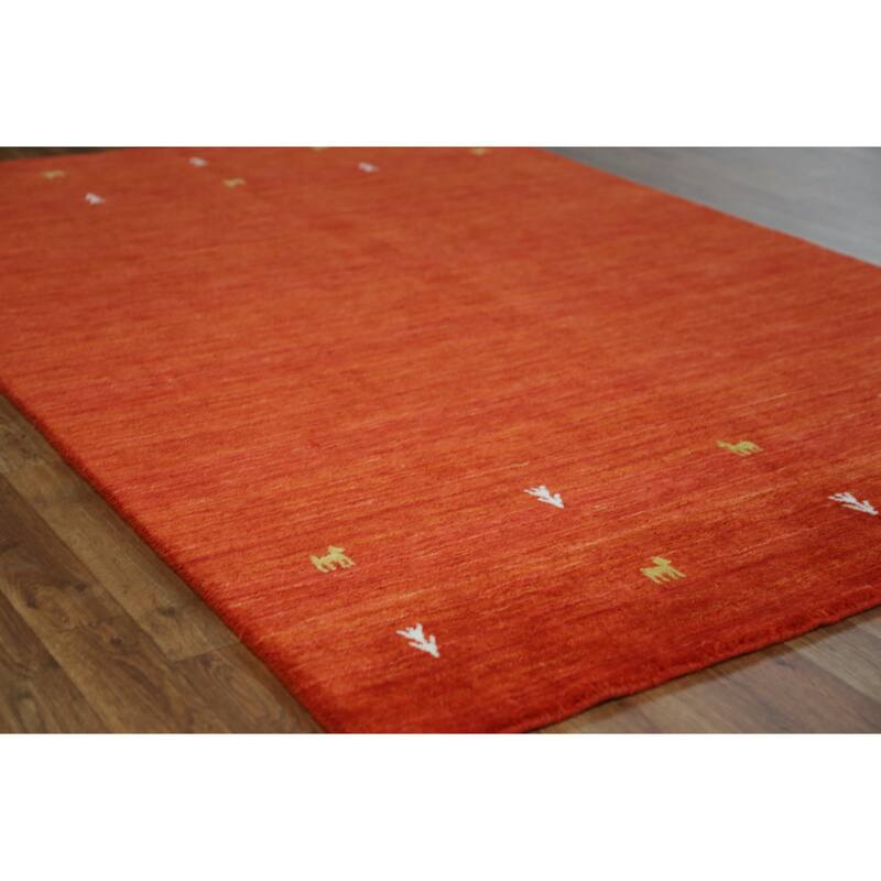 Orange Animals Gabbeh Indian Rug Hand-Knotted Wool Carpet - 4'6" x 6'6" - 4'6" x 6'6" - Orange