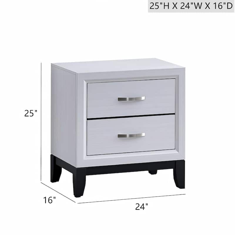 White Laminate Nightstand with Wood Grain Detailing