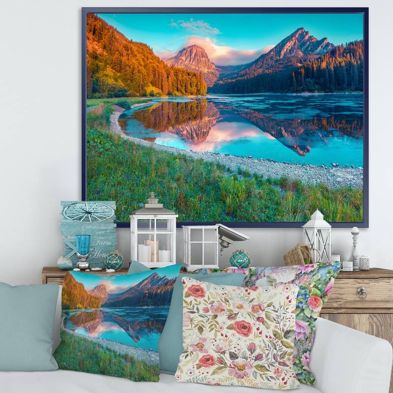 Designart "Beautiful Swiss Lake Obersee" Landscape Photography Framed Canvas Print