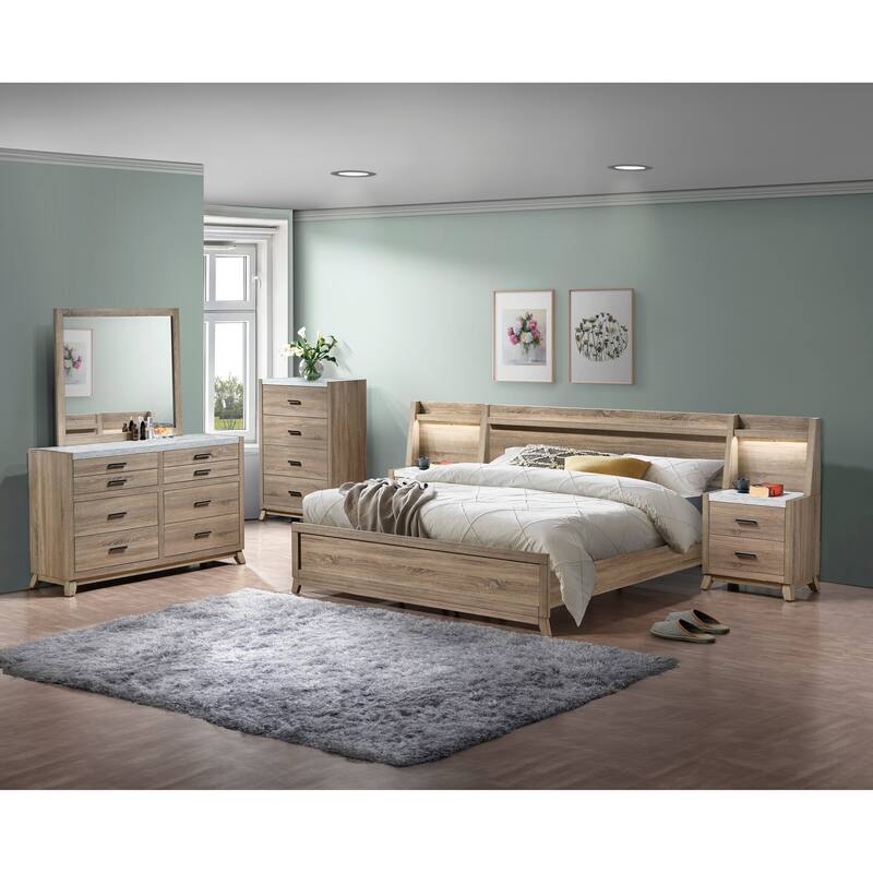Queen Size Wood Platform Bed Frame with Subtle Headboard and Modern Rustic Design