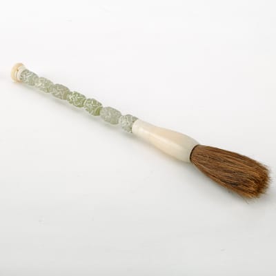 Artissance 11" Green Hand Carved Jade Lucky Pattern Calligraphy Brush