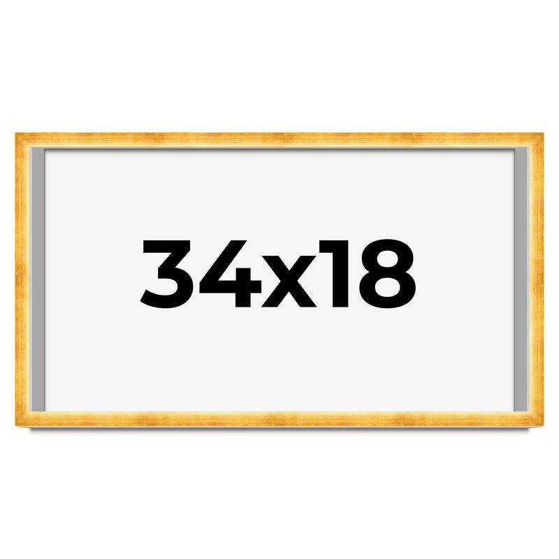 34x18 Shadow Box Frame Gold | 1.625 Inches Deep Real Wood Traditional