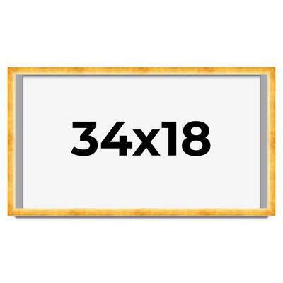 34x18 Shadow Box Frame Gold | 1.625 Inches Deep Real Wood Traditional