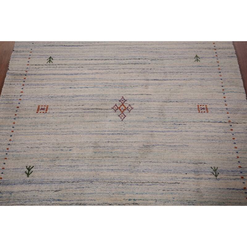 Striped Tribal Gabbeh Oriental Accent Rug Hand-Knotted Wool Carpet - 4'0"x 5'9"