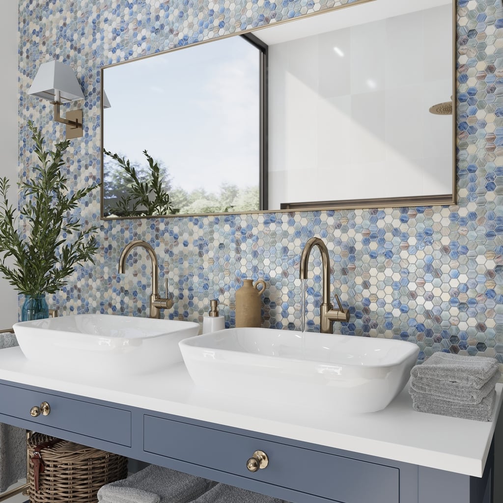 Apollo tile 11" x 11" Majeste Glossy Light Blue Glass Tile (8.63 sq ft/case) - 10 Pack