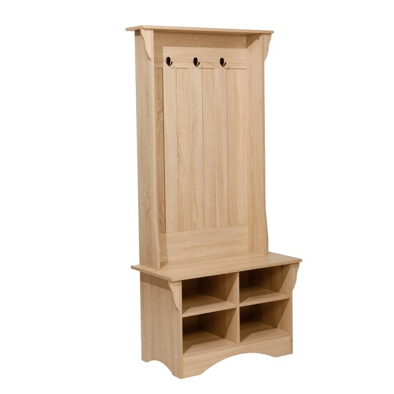 3 Hook Hallway Tree with Divided Under Bench Storage