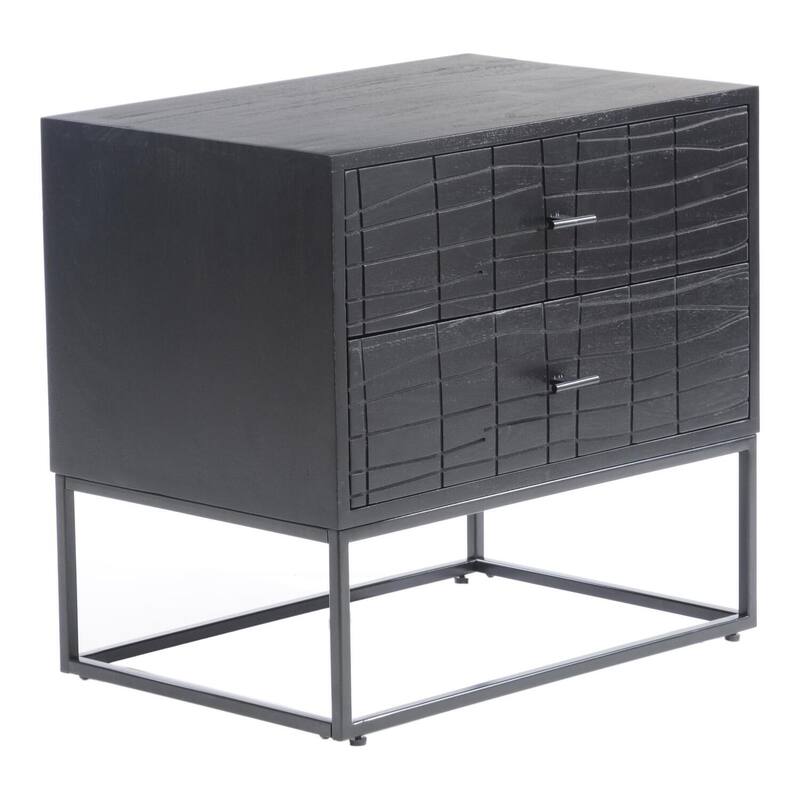 Modern Nightstand Black - Bedside Table with Drawers - Slim Minimalist Accent Furniture