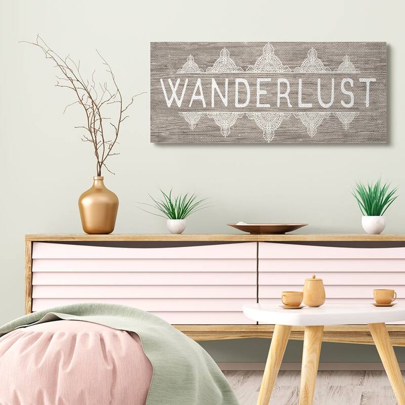 Stupell Rustic Wanderlust Phrase with Paisley Country Pattern Canvas Wall Art