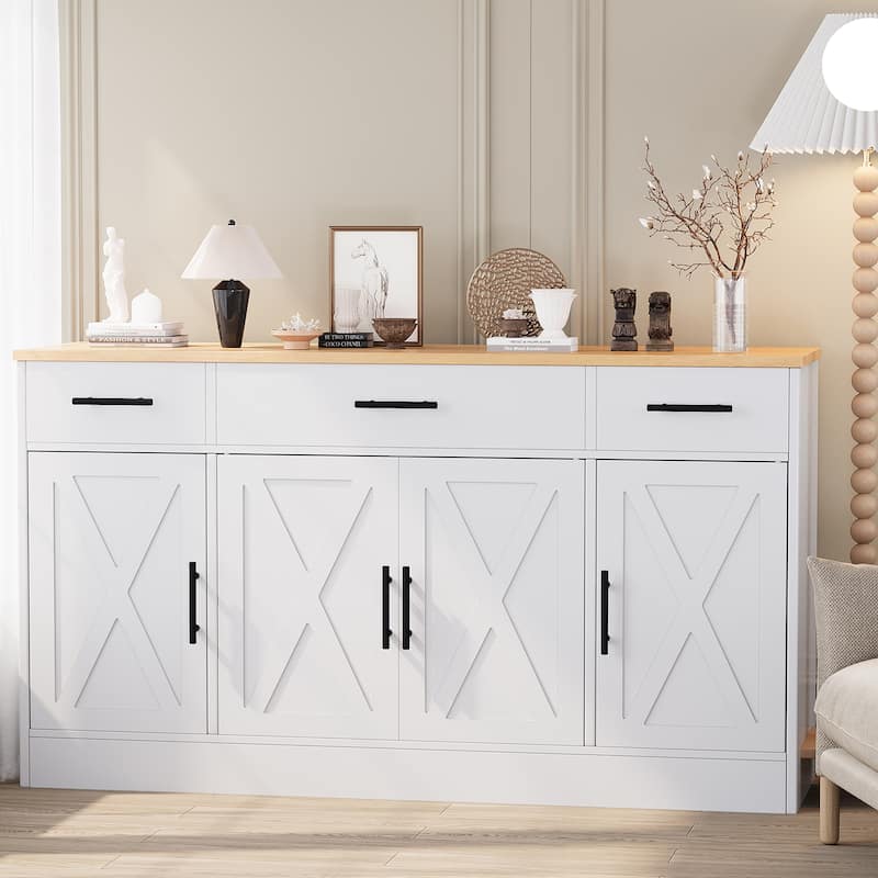 Kitchen Buffet Sideboard Storage Cabinet with Adjustable Shelves, Retro Design(3 Color Options)