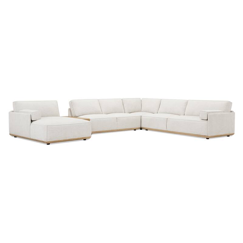 Destin 164" Chaise Sectional Sofa with Bolster Pillows and Wood Storage Console