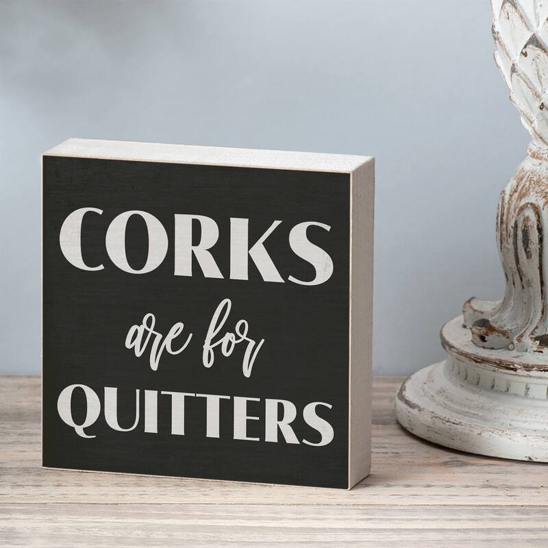 Corks Artistic Freestanding Solid Wood Block Sign Made in the USA 3.75” Square Decorative Accent for Home or Office - Multi