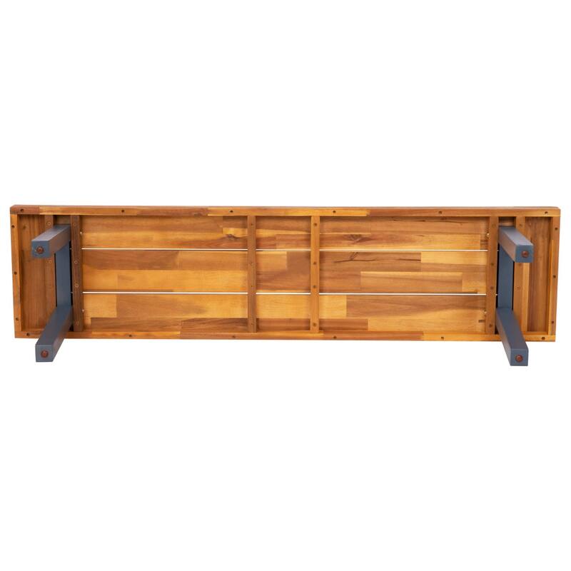 Indoor/Outdoor Solid Acacia Wood Slat Top Bench with Wood Legs