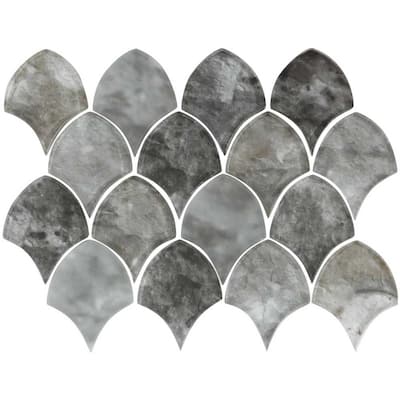 Seashell 12x13 Grey Frosted Glass Fish Scale Mosaic Tile - Wall, Backsplash