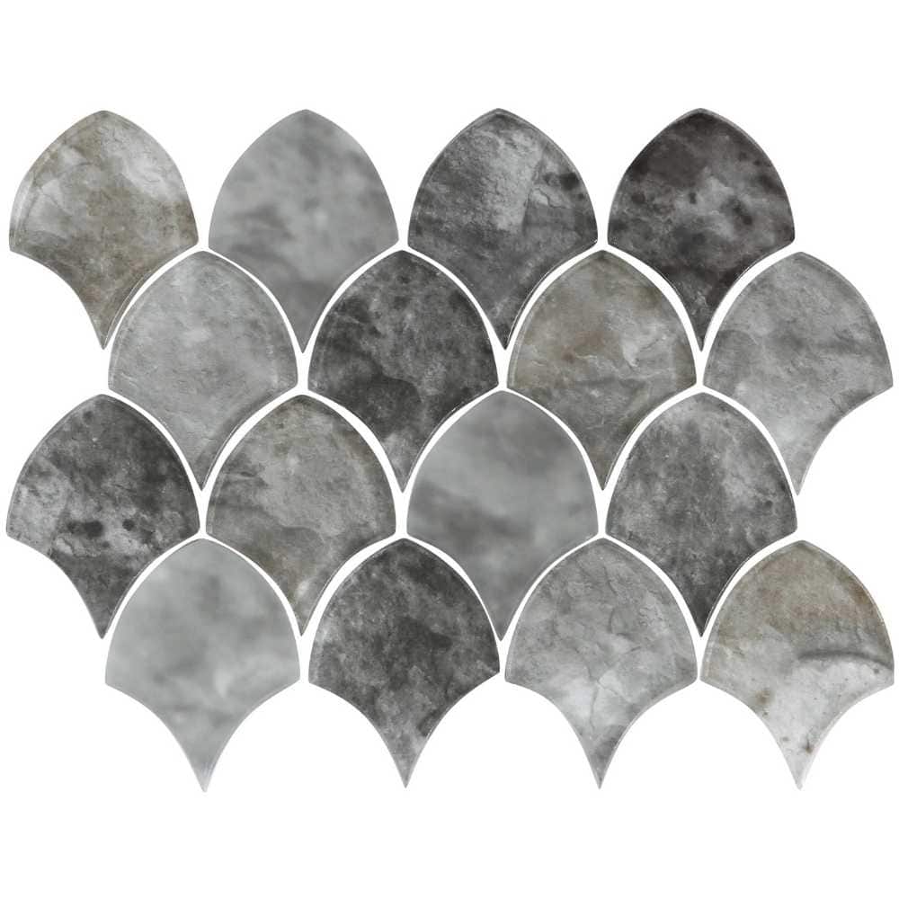 Seashell 12x13 Grey Frosted Glass Fish Scale Mosaic Tile - Wall, Backsplash