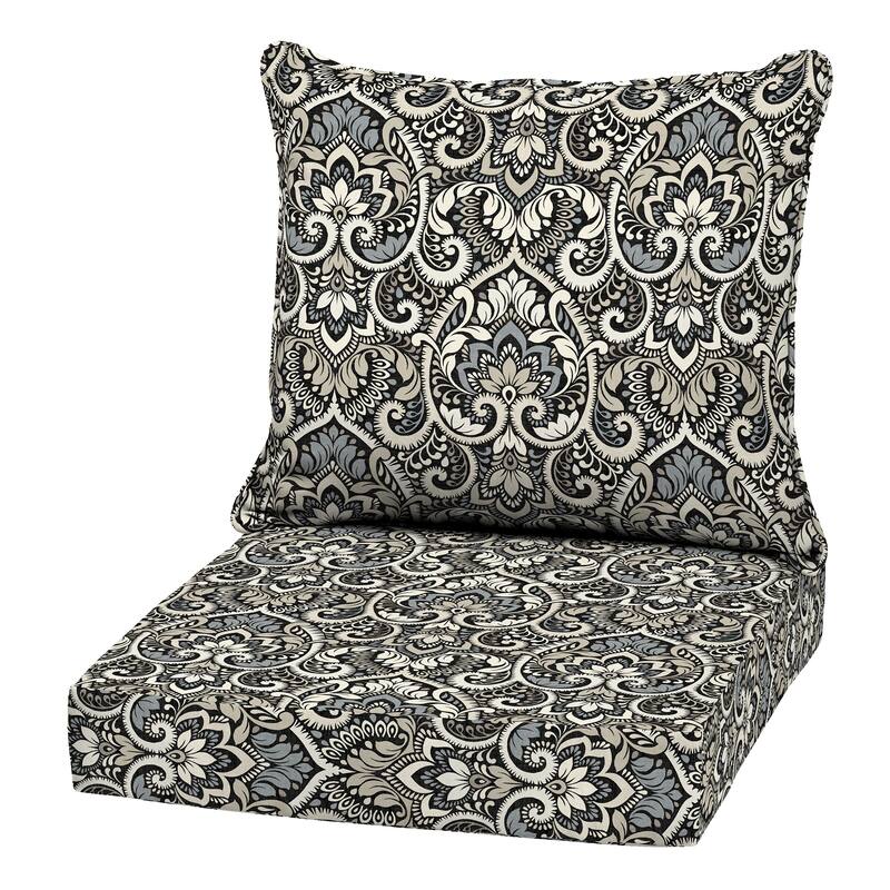 ARDEN Outdoor Deep Seat Cushion Set, 22 in x 24 in - Black Aurora Damask