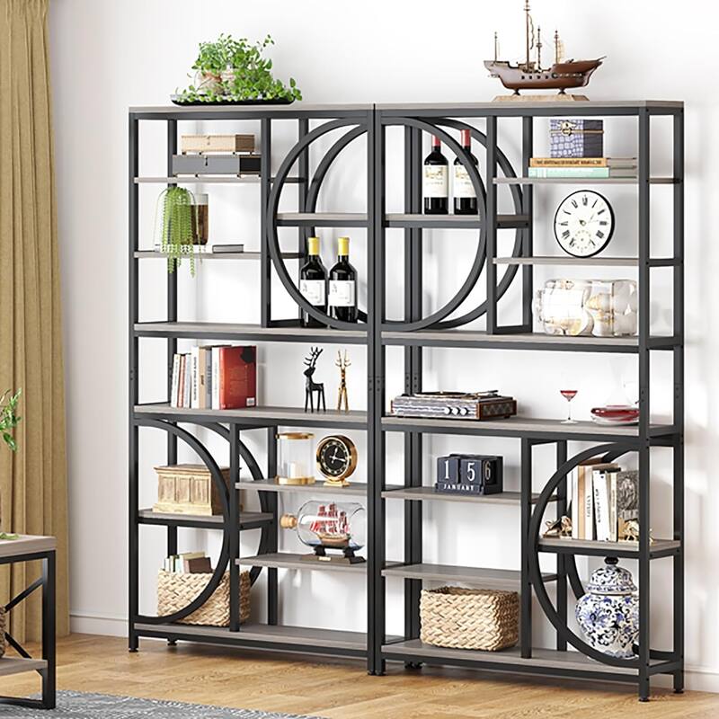 77" Tall Industrial Bookcase, Open Bookshelf Display Shelves