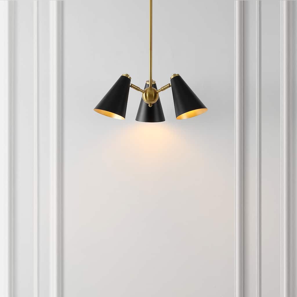 SAFAVIEH Lighting Tekna 3-Light Adjustable Pendant Chandelier (LED Bulbs Included) - Black/Brass - 21Wx21Dx44H