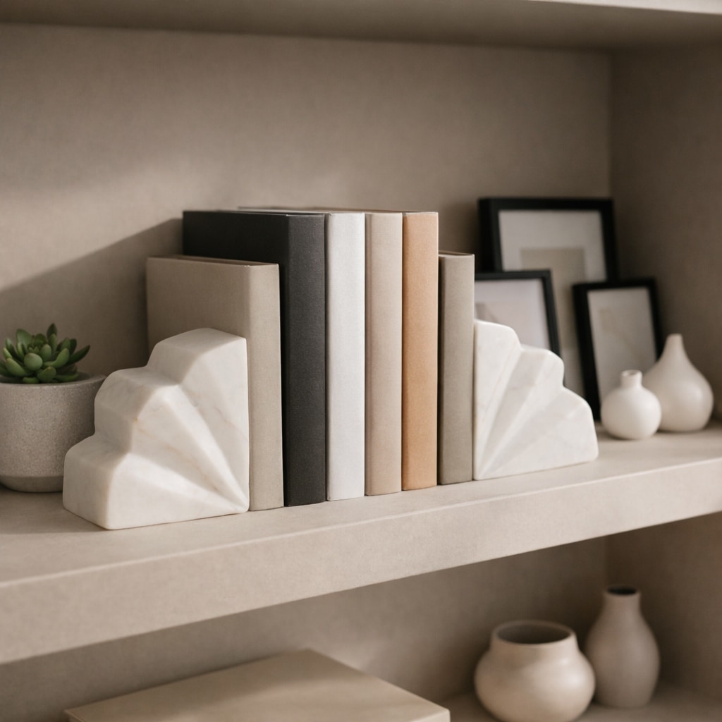 Marble Semi Circle Fluted Bookends Set of 2 - White, 5" - 5.25"