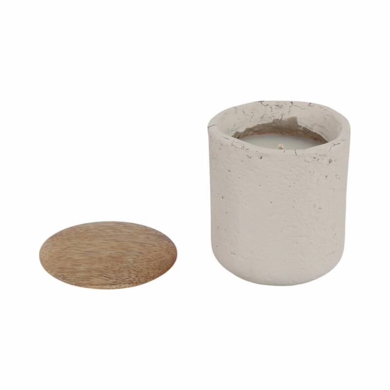 Wood Lid and Textured Pottery Base Decorative Modern Indoor Candle - 4" x 4" x 4"