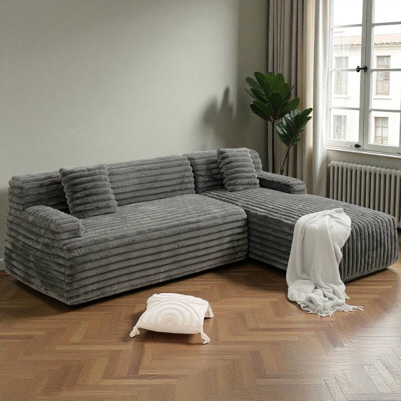 110" Cloud Sectional Sofa Free-Combined Faux Upholstered Modular Couch with Pillows for Living Room