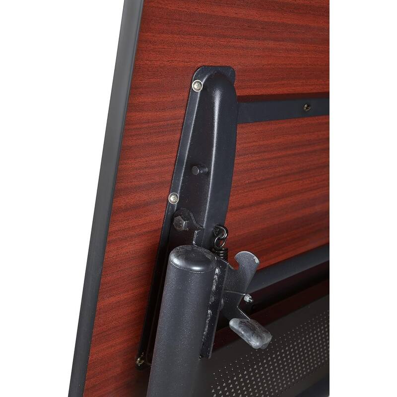 84" x 24" Flip Top Mobile Training Table with Modesty Panel- Cherry and 3 "M" Stack Chairs- Blue