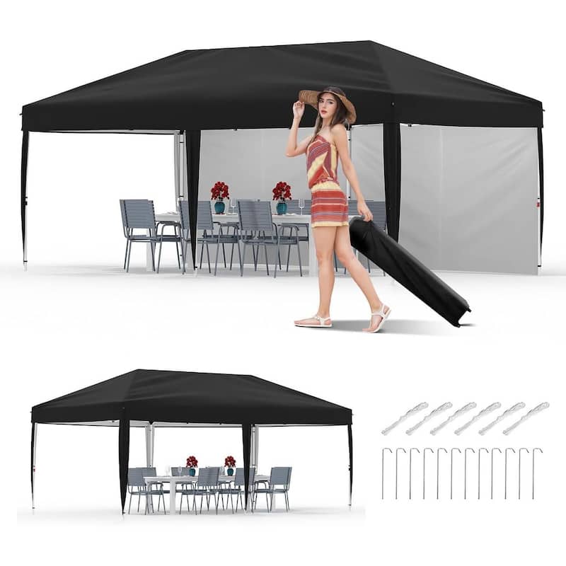 10x20 Pop Up Canopy Tent Outdoor with 2 Removable Sidewalls - Black