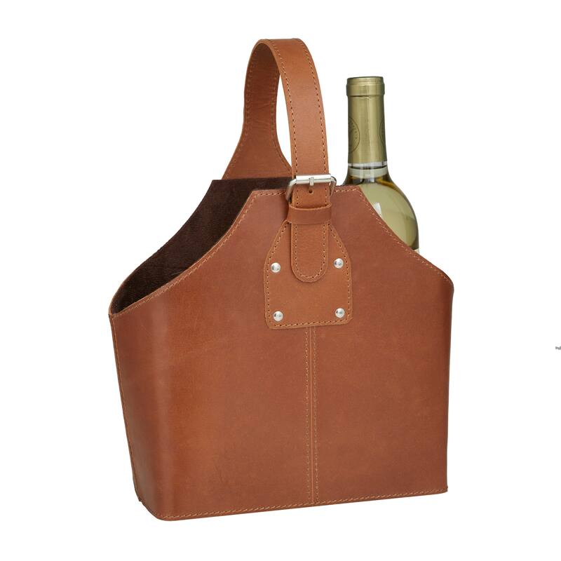 Leather 2 Bottle Wine Holder with Carrying Handle