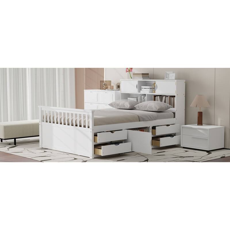 Roomfitters Full Captain Platform Bed with Bookshelf Headboard and 4 Drawers