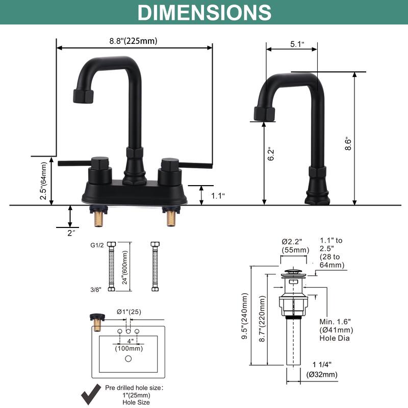 WOWOW 4 in. Centerset Double Handle High Arc Bathroom Faucet