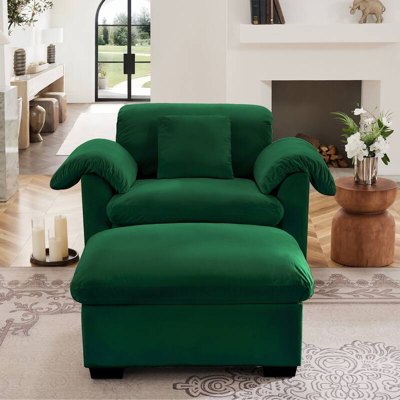 Upholstered Deep Seat Sofa with Fluffy Armrest Pillows