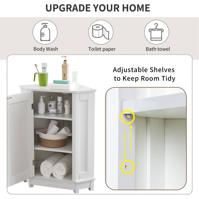 Bathroom Triangle Corner Storage Cabinet with Adjustable Shelf