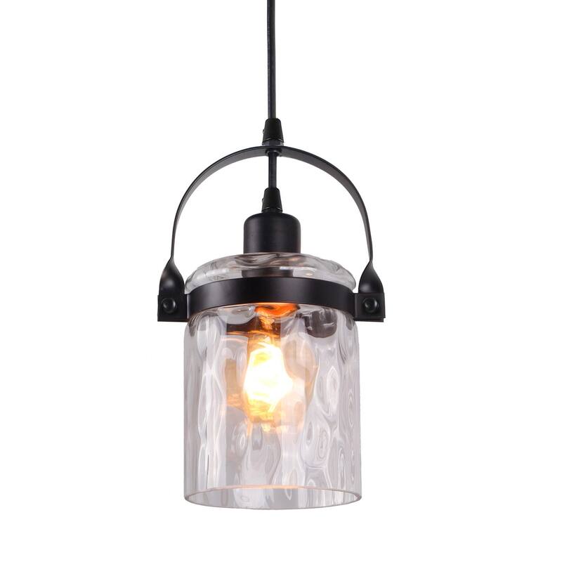 Anmytek Modern 1-Light Black Hammered Glass Island Pendant Light for Kitchen - 5" D x 10" H