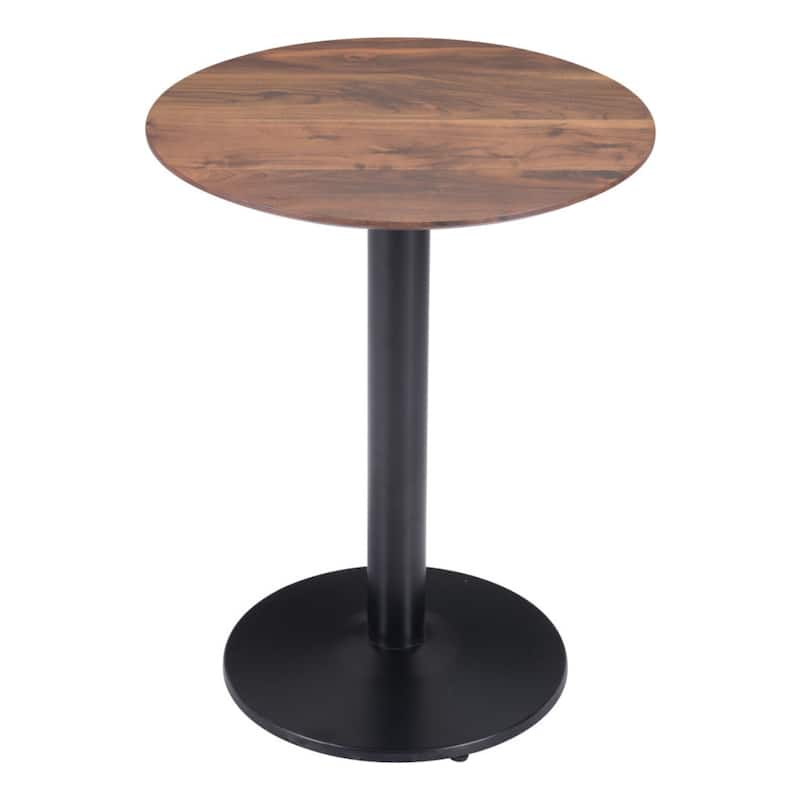 Wood Pedestal End Table with Steel Base and Walnut Finish - 23.6” x 23.6” x 29.5” (D x W x H)