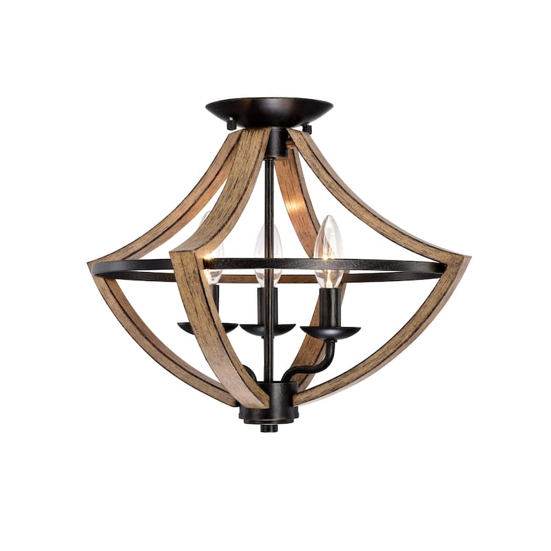 Melisa Faux Wood Grain and Antique Black Metal Semi Flush Mount