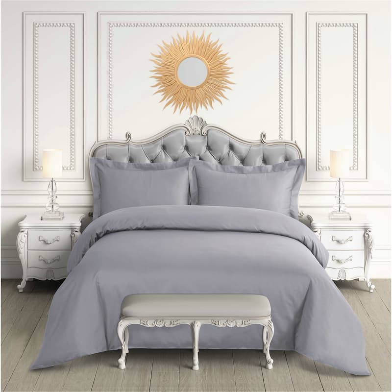 Egyptian Cotton Sateen 600 Thread Count Oversized Duvet Cover Set - King - Silver Grey