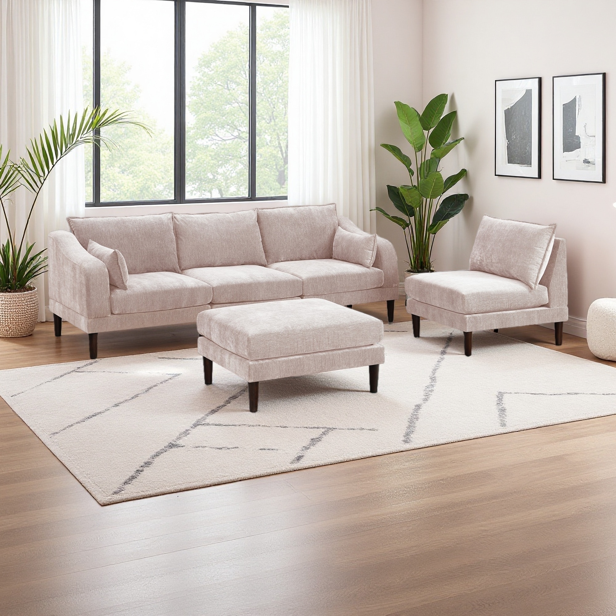 93" Fabric Modular 5-Piece Sectional Sofa with 2 One-Arm Chairs & 1 Ottoman