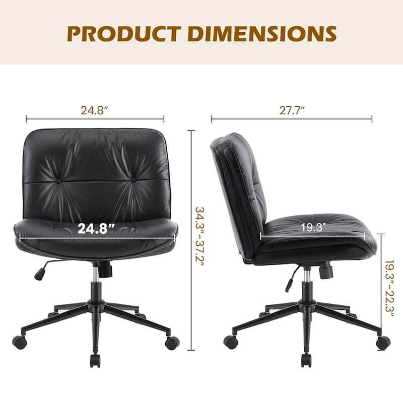 Armless Office Desk PU Leather Wide Seat with Wheels