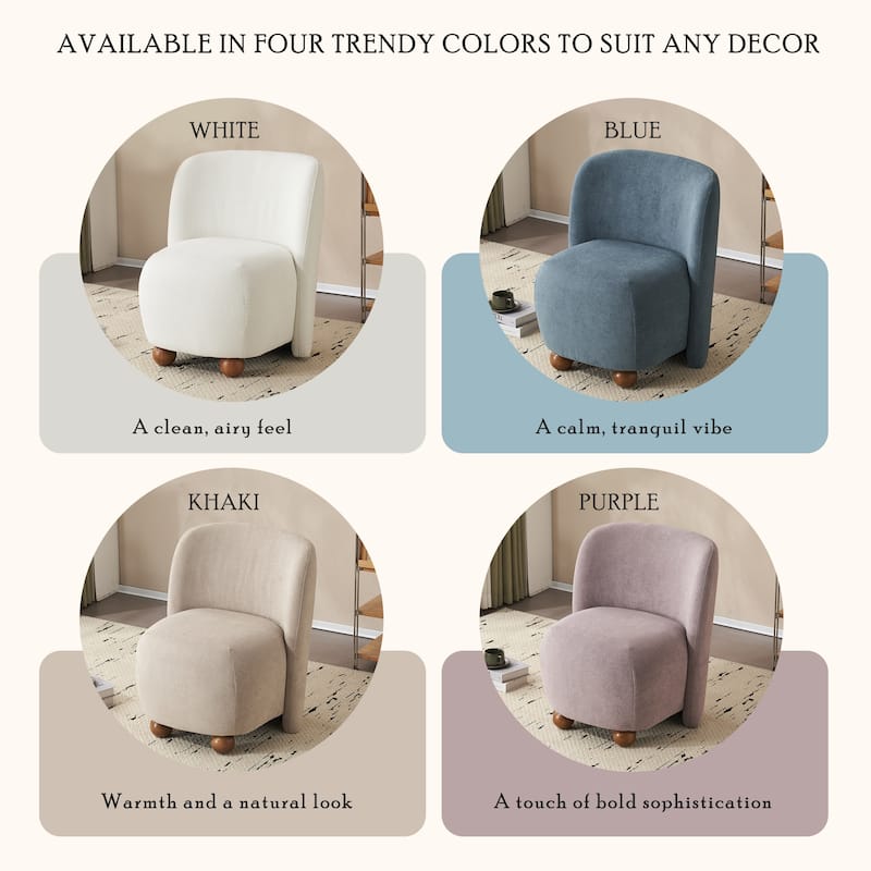 Modern Low Back Accent Chair, Upholstered Armless Living Room Lounge Chairs with Round Pine Wood Feet for Bedroom
