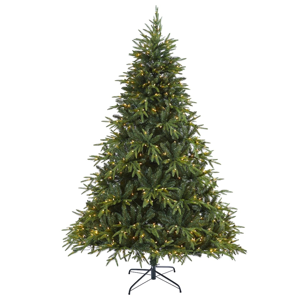 7.5 Ft Artificial Christmas Tree with Lights - Modern Holiday Decor, Full & Realistic Design - Green - 84