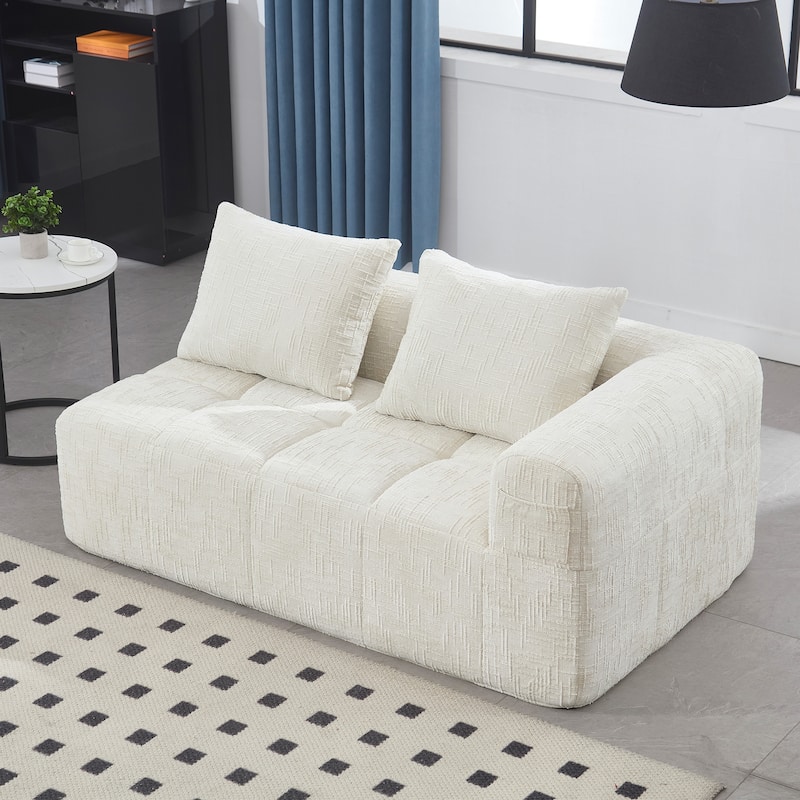 Chenille Loveseat Sofa Upholstered Deep Seat Sofa, Lounge Couch Corner Sofa Minimalist Modular Couches for Apartment - Beige
