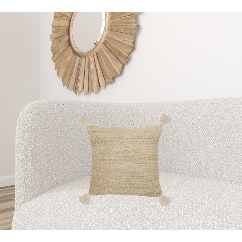 HomeRoots 20" X 20" Tan And Beige Jute Zippered Pillow