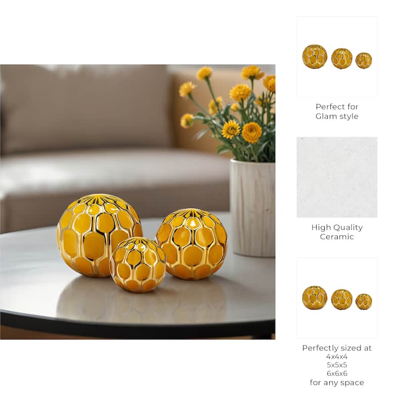 Accented Abstract Modern Coastal Decorative Orbs Set of 3