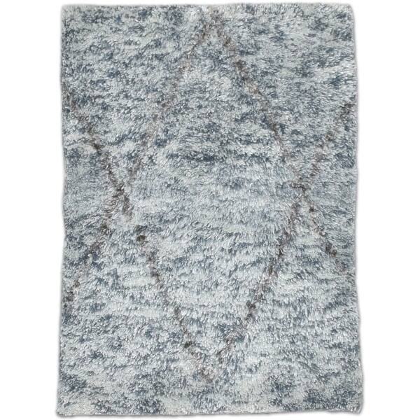 slide 2 of 7, One of a Kind Hand-Knotted Modern & Contemporary 2' x 3' Trellis Wool Grey Rug - 2'1"x2'10"